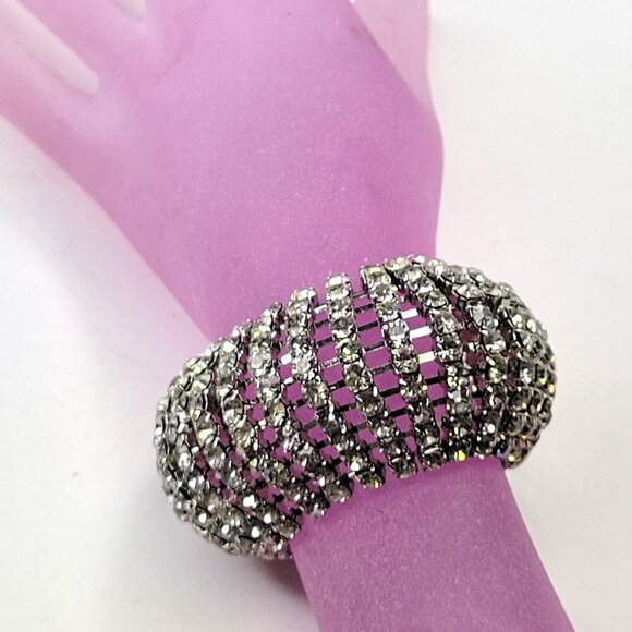 Vintage Rhinestone Wide Bracelet Cuff - Picture 1 of 14